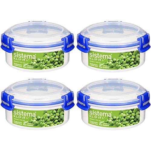 Round Food Storage Containers | 300 ml Leak-Proof, Stackable & Airtight Fridge/Freezer Containers with Lid | BPA-Free | Recyclable with TerraCycle® | 4 Count, Blue - 300ml