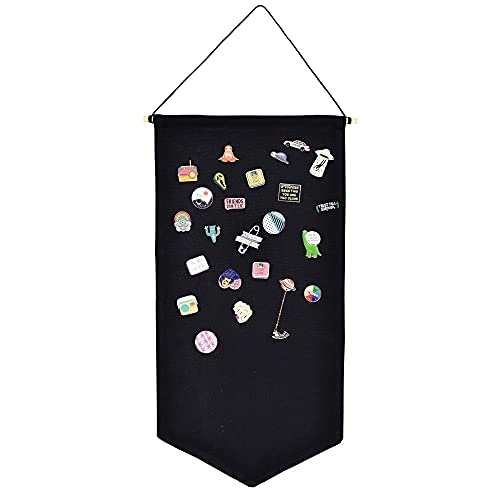 Wall Hanging Brooch Jewelry Storage Case Canvas Display Stand Enamel Pin Display Banner Holder Earrings Necklace Glitter Pin Collection Organizer (Black) - Black