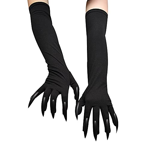 YJZQ Adults Halloween Claws Long Black Animal Paws Gloves With Scary Long Nails Funny Ghost Cosplay Costume Gloves Fancy Dress for Women Men - Black
