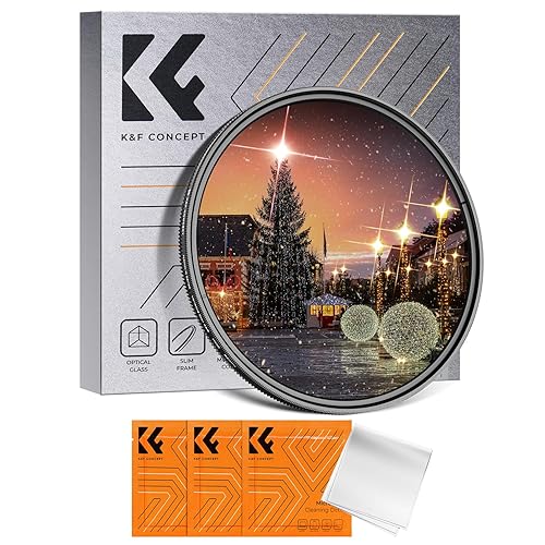 K&F Concept 67mm Variable Star Filter Cross Screen Starburst Filter 4, 8 Points -18 Layer Coating Ultra Slim Optical Glas Camera Lens Filter with 3 Cleaning Cloth - 67mm