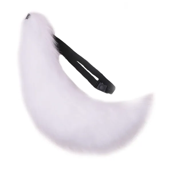 Fxaelian Faux Fur Animal Big Tail Fox Cat Dog Wolf Tail Set Halloween Cosplay Party Costume Accessory - White