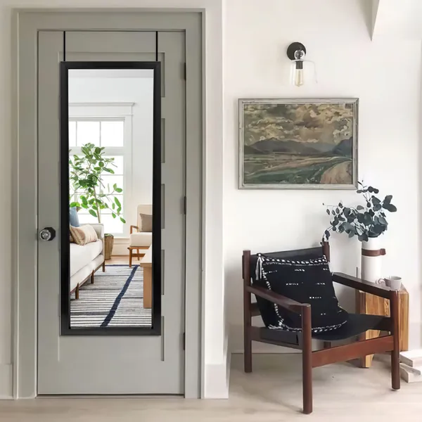 NeuType 44" x 16" Over The Door Mirror Full Length Mirror Door Mirror Wall Mirror Hanging with 2 Metal Hangers for Bedroom Living Room Bathroom Black - Black(door Mirror) 44" x 16"