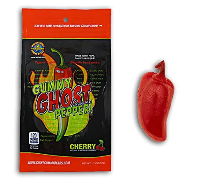 Ghost Pepper Insane Heat Gummy Candy - Cherry Flavored Ghost Pepper Candy Made With Real Ghost Pepper - Chile Shaped And Hot - 1.75oz Retail Bag