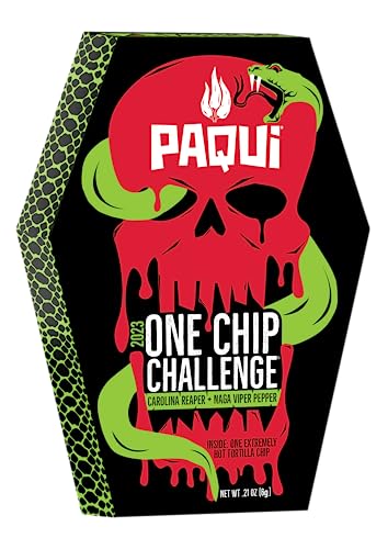Paqui One Chip Challenge 2023, Hottest Chip Made with Carolina Reaper and Naga Viper Peppers, Gluten Free and Non-GMO, 0.21 Ounce - Paqui One Chip Challenge - Paqui One Chip Challenge (Individual)