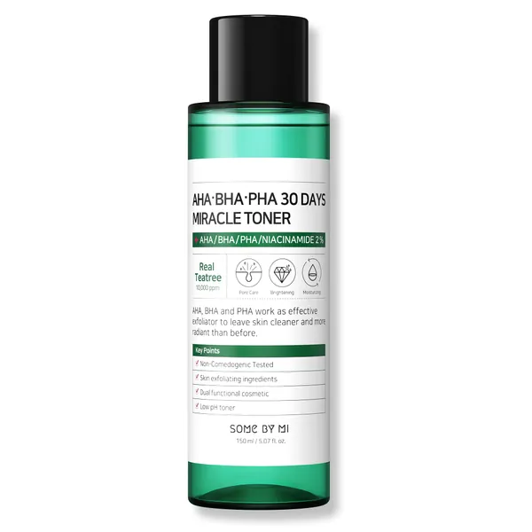 SOME BY MI AHA BHA PHA 30 Days Miracle Toner / 5.07Oz, 150ml / Made from Tea Tree Leaf Water for Sensitive Skin / Mild Exfoliating Facial Toner / Oiliness, Sebum and Pore Care / Korean Skincare