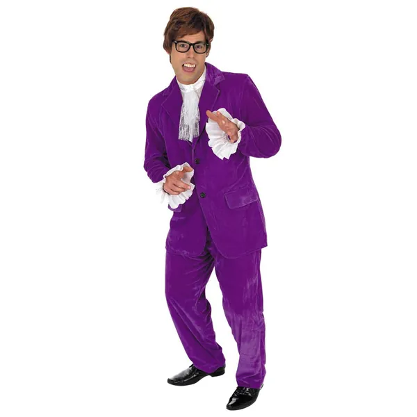 Fun Shack Mens Gigolo Costume Purple Groovy Suit 60s Movie Mojo Halloween Costumes For Men Available In Sizes M L XL