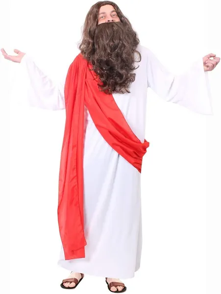 Jesus Christ Costume - White Robe with Red Sash - Mens Funny Fancy Dress Party Costume (X-Large)