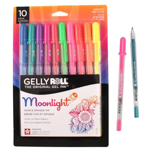 Sakura Gelly Roll Moonlight 06 Gel Pens - Fine Point Ink Pen for Journaling, Art, or Drawing - Assorted Fluorescent Ink - Fine Line - 10 Pack - Gelly Roll Moonlight Fine 10-Pc