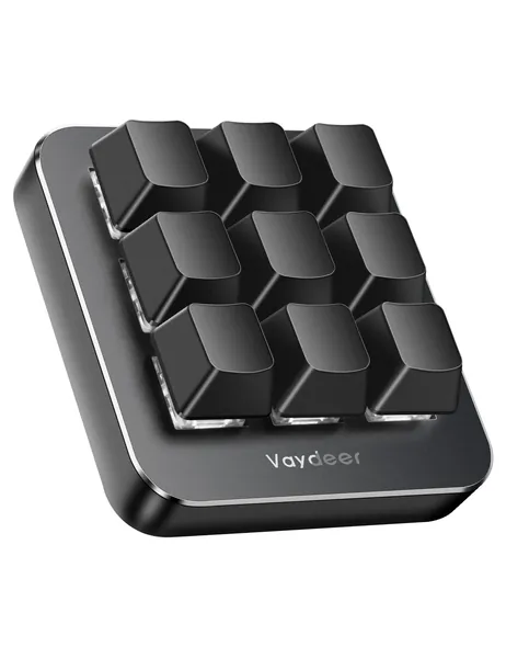 VAYDEER One-Handed Mechanical Keyboard with 9 Fully Programmable Keys Support NKRO, Hotkeys, One-Click Start, Floating Window and Macro Multifunctional Keypad Compatible with iOS,Windows