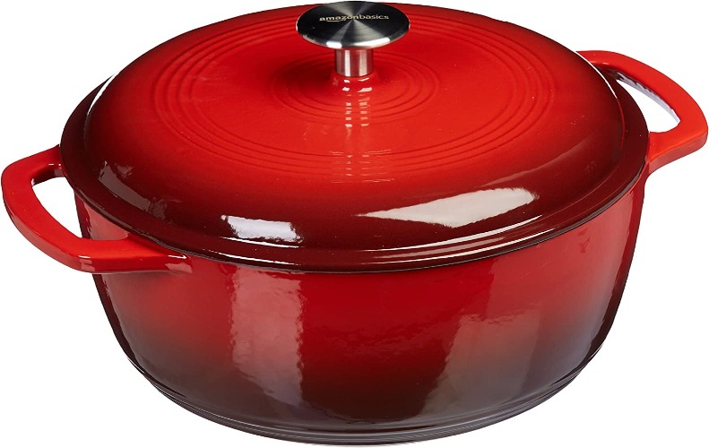 Amazon Basics Enameled Cast Iron Covered Dutch Oven, 6-Quart, Red - Red 6-Quart Oven