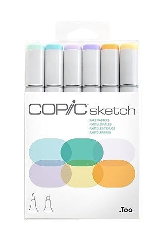 COPIC Sketch Set "Pale Pastels", 6 Twin Marker mit einer mittelbreiten und einer Brush-Spitze