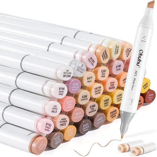 Ohuhu Marker Stifte Set, Hauttonfarben Stifte Set Permanent Marker Pen Meißel & Feine Verdoppelt Spitzt Kunst Sketch Twin Marker Stifte mit Tragetasche für Malerei Coloring Unterstreichunge - Skin Tones