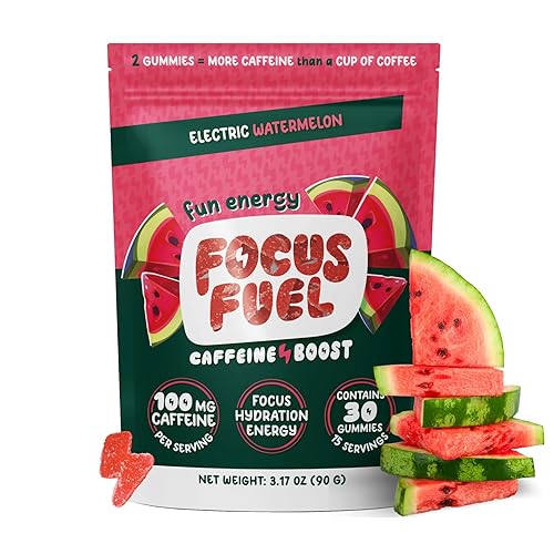 FocusFuel Energy + Focus Gummy, 100mg Caffeine per 2 Gummies, Includes B12, Magnesium, Electrolytes, All-Natural Ingredients for On-The-Go, No Jitters or Crash (Watermelon Flavor - 30 Chews, 3.17oz)