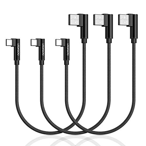 aceyoon 3 Pack Right Angle USB C 1ft Braided 90 Degree USB to Type C Elbow Charger and Data Sync Dual L Shape USBC Cable Comaptible for S8 S9 S10, Pixel 2 3 3XL, P30 P20 Mate20 and More - 3 Pack - 1FT
