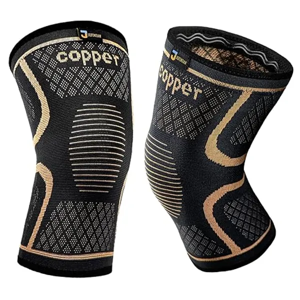 JIUFENTIAN Copper Knee Braces for Men and Women (2 pack) -Knee Supports Copper Compression Knee Sleeve for Knee Pain, Arthritis, Sports and Recovery Support (Large) - Large - 2pack-Copper-Black