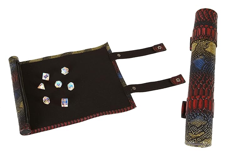 Forged Dice Co Scroll Dice Tray and Rolling Mat with Zippered Dice Holder - Storage Pouch Holds up to 14 Metal or Plastic Polyhedral Dice - Compatible with DND and Dungeons & Dragons Game Dice - Rainbow