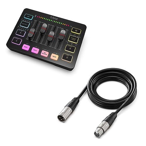 FIFINE Gaming Audio Mixer and XLR Cable,Streaming RGB PC Mixer with XLR Microphone Interface,for Podcast/Vocal/Game Voice,Microphone Audio Cable,Compatible with XLR Microphone for Recording(SC3+L9)