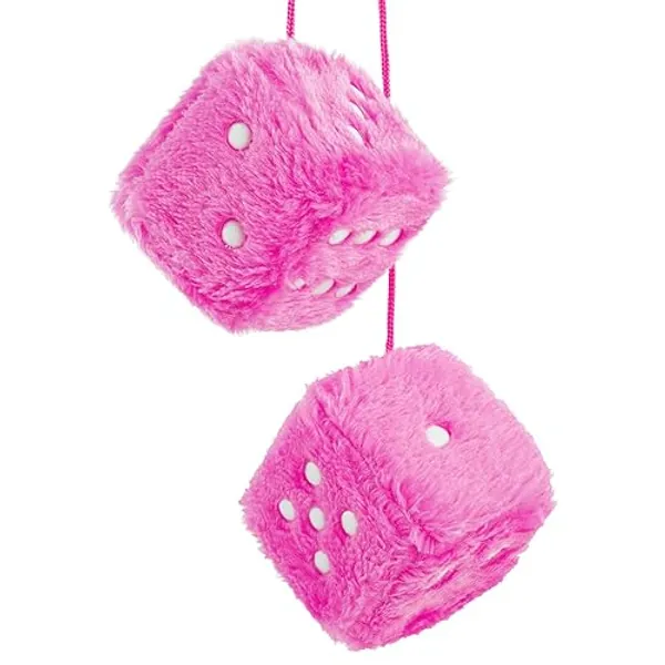Fuzzy Dice for Car Mirror, Pair of Retro 2.75” Fuzzy Dice for Rear View Mirror with White Dots for Car Interior Hanging Ornament Decoration (Pink) - Pink