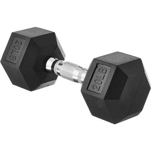 Amazon Basics Rubber Encased Exercise & Fitness Hex Dumbbell, Single, Hand Weight For Strength Training - 20 Pounds