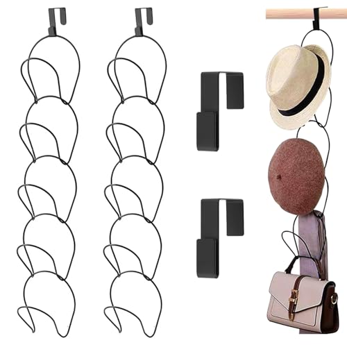 Omevett 10 Pcs Hat Hanger,Hat Rack for Wall Hat Organizer, Black Hat Storage Cap Hanger with Hanging Hooks for Baseball Caps,Scarfs, Towels, Handbags,Clothes Ties