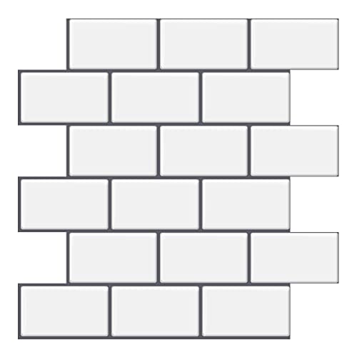 WoStick 10-Sheets 3D Stick on Tiles, Thicker Peel and Stick Subway Tile, White Self Adhesive Wall Tiles Tile Sticker, Metro Splashback for Kitchen and Bathroom(30.5x30.5cm) - Dark Grey Line