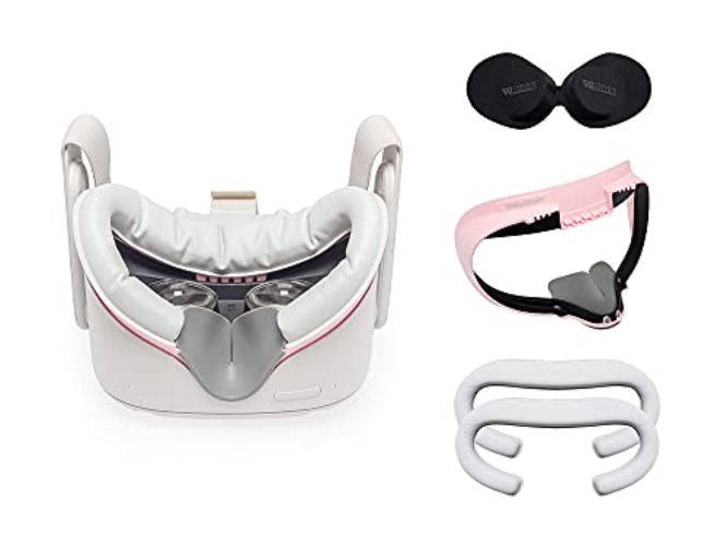 VR Cover Facial Interface Bracket & Foam Replacement with Lens Protector Cover for Meta/Oculus Quest 2 (ThrillSeeker Edition - Pink & Light Grey) - ThrillSeeker Edition - Pink & Light Grey