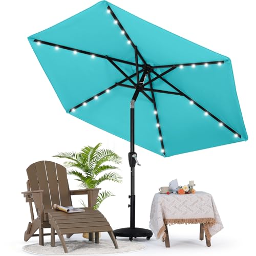 MasterCanopy Patio Umbrella with Solar LED Lights for Outdoor Market Table(2.3M,Turquoise) - 2.3M - Turquoise