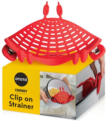 New! Strainer by OTOTO - Pasta Strainer, Cute Kitchen Accessories, Cool Kitchen Gadgets, Food Strainer, Spaghetti Colander (Red Crab - Clip On Strainer) - Crab - Colander from Pentol