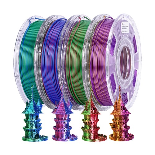 ERYONE Silk Dual Color Filament PLA 3D Printer 1.75mm, +/-0.03mm, Silk coextrusion PLA Shiny Filament 0.25kg/Spools,4Pack(2.2lbs), Blue&Green, Red&Green, Red&Blue, Gold&Purple