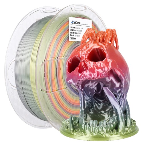 AMOLEN PLA 3D Printer Filament, Silk PLA Filament 1.75mm, Silk Multicolor Rainbow Filament, 3D Printing Filament 1KG/2.2lb