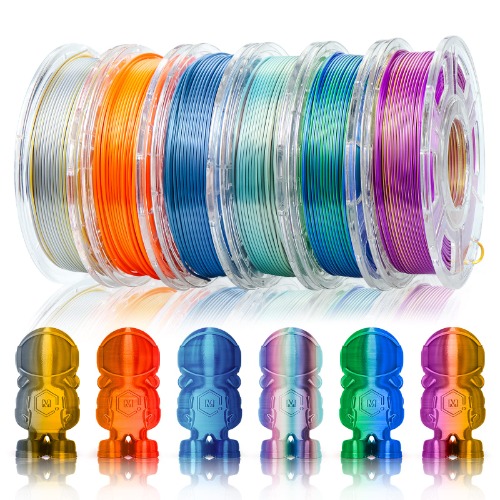 FTUREERA PLA Filament, Silk 3D Printer Filament 1.75mm, Dual Color Co Extrusion and Rainbow PLA Filament Bundle Multicolor, Dimensional Accuracy +/- 0.02 mm, 250g x 6 Spool/3.3lb