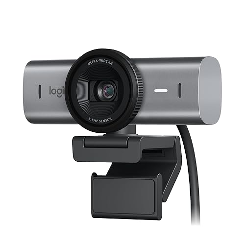 Logitech MX Brio Ultra HD 4K Collaboration and Streaming Webcam, 1080p at 60 FPS, Dual Noise Reducing Mics, Show Mode, USB-C, Webcam Cover, Works with Microsoft Teams, Zoom, Google Meet, Graphite - Graphite