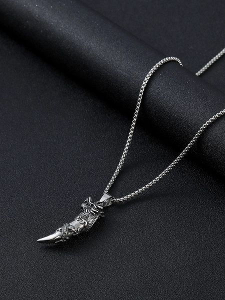 1pc Coiled Dragon Fang Shaped Zinc Alloy Necklace For Men