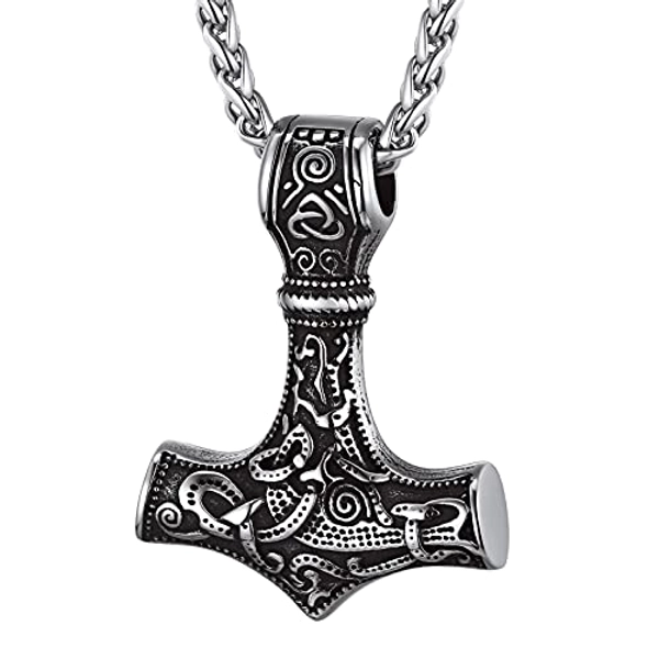 PROSTEEL Men Amulet Necklace-Thor's Hammer Pendant with Chain, 55+5CM Adjustable, Viking Jewelry -Stainless Steel/Gold Plated (Send Gift Box) - 1-Thors Hammer-stainless