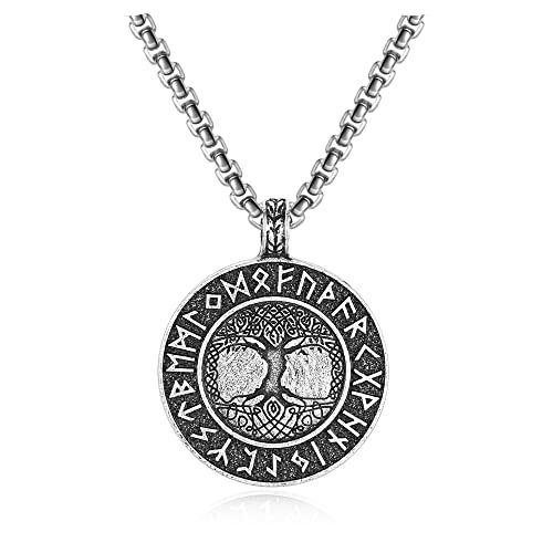 Jovivi Mens Viking Tree of Life Pendant Necklace Norse Vegvisir Runes Amulet Necklaces Chain Nordic Talisman Viking Jewellery Gifts for Men Dad Fathers Day