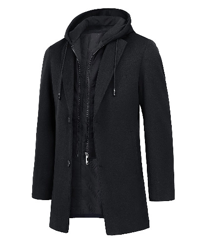 KTWOLEN Mens Wool Coat Trench Coat Long Business Woolen Jacket Casual Quilted Jacket Winter Warm Hooded Overcoat