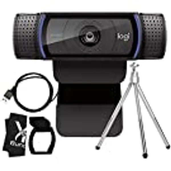 Logitech Webcam C920 HD Pro Bundle with Tripod, Privacy Shutter & Cleaning Cloth - Privacy Cover Computer Webcam Microphone - 1080p Streaming Wide Angle Video Camera - 1080P Desktop Web Camera