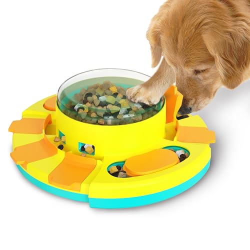 Aluckmao Dog Puzzle - Dog Food Puzzle Toy Feeder, Treat Puzzle Toys for Dogs Mental Stimulation & mentally Stimulating (Push) - Yellow+Blue - B - Intermediate