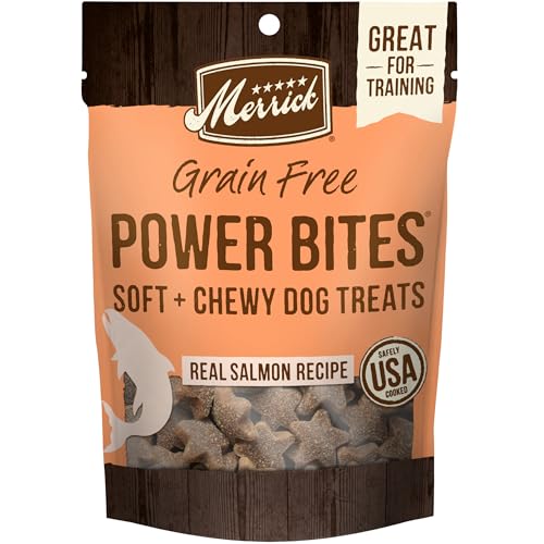 Merrick Power Bites Natural Soft And Chewy Real Meat Dog Treats, Grain Free Snack With Real Salmon Recipe - 6 oz. Bag - Salmon - 6 Ounce (Pack of 1)