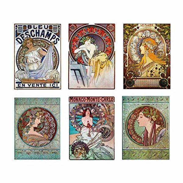 Decorative Art Nouveau Reprint: Alphonse Mucha ~ BEAUTIFUL WOMEN IN ADVERTISING (8"×10" print, Set of all 6 Styles)