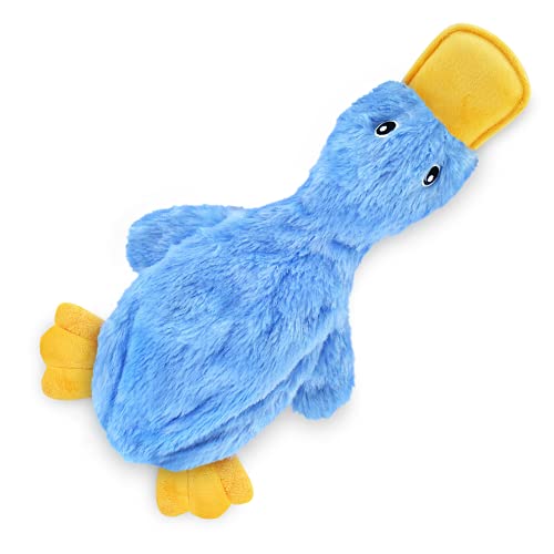 Best Pet Supplies Crinkle Dog Toy for Small, Medium, and Large Breeds, Cute No Stuffing Duck with Soft Squeaker, Fun for Indoor Puppies and Senior Pups, Plush No Mess Chew and Play - Blue - Blue - Large