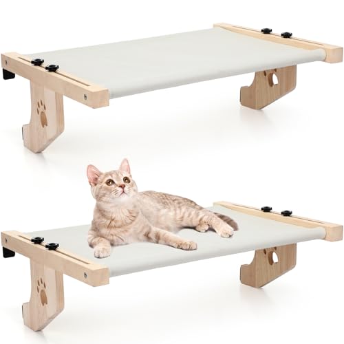 Pinkunn 2 Set Cat Window Sill Perch Adjustable Wood Small Cat Window Hammock Window Seat Cat Bed Windowsill Cat Shelf Indoor Kitty Cat Window Ledge Seat for Bedside Cabinet, Heavy Duty 33 Lbs (Gray) - Gray