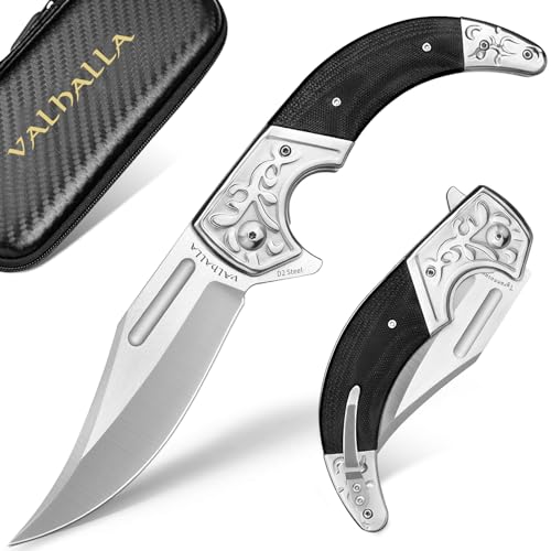 VALHALLA TYRANNOSAURUS REX Pocket Knife, 3.7'' D2 Steel Folding Knife, Pocket Knife for Men with G10 Handle, Gifts for Men - A-BWL