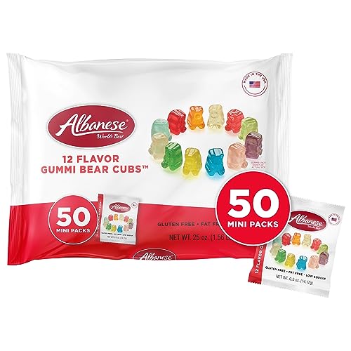 Albanese World's Best Gummi Snack Packs, 12 Flavor Gummi Bear Cubs, 50 mini packs of Candy, Perfect for Halloween - 12 Flavor Bears