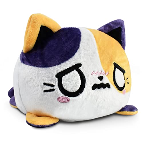 TeeTurtle - The Original Reversible Cat Plushie - Happy + Worried Calico - Cute Sensory Fidget Stuffed Animals That Show Your Mood - Happy + Worried Calico Cat