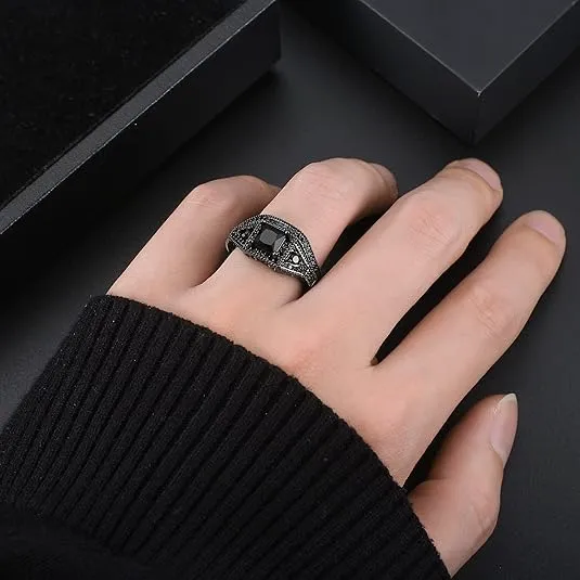 Danielle Wedding Ring Set for Women by Ginger Lyne - Black Plated Engagement Ring for Women - Black Purple Pink or Blue Cubic Zirconia Wedding Band Gothic Birthstone Bridal Jewelry - Black - 12