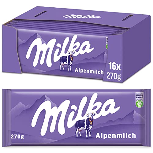 Milka Alpenmilch 16 x 270g Großtafel, Klassische zartschmelzende Schokoladentafel aus Alpenmilch - Schokolade - 16 Stück (1er Pack)