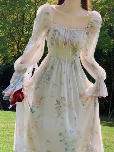 Floral Print Square Neck Dress