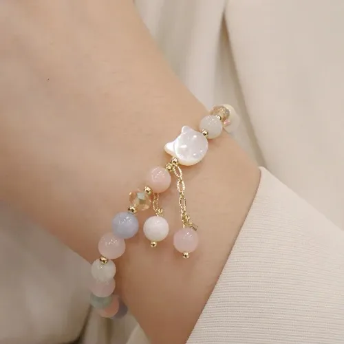 Morganite Tridacna Stone Cat Love Bracelet