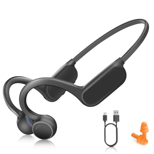 Bone Conduction Headphones, Open Ear Headphones Sports Wireless Earphones, Bluetooth Headphones with Built-in Mic,Up to 8 Hours Playtime,Running Headphone for Running Cycling - Black - 34 feet